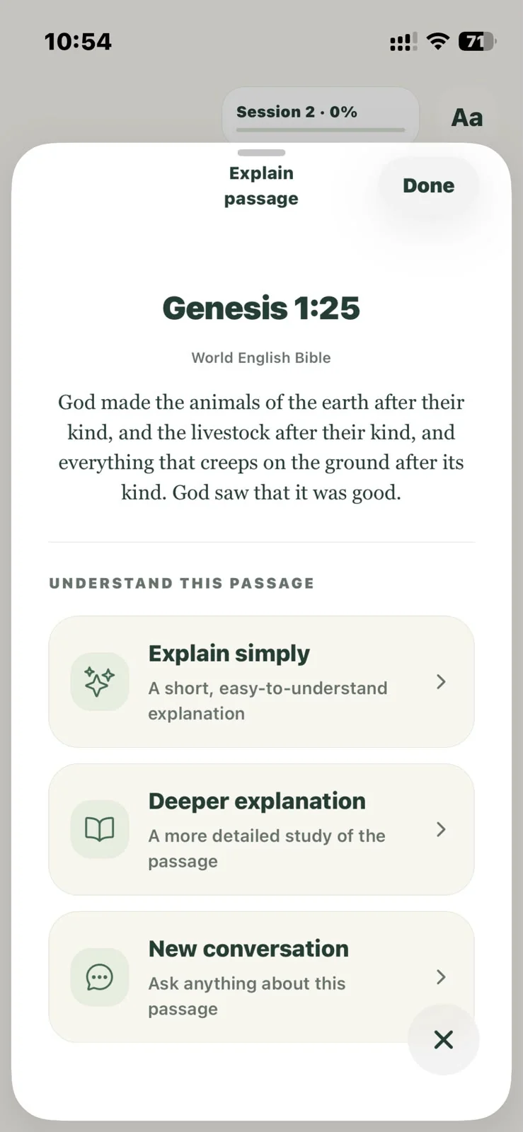 Options to explore Genesis 1:25 through simple or deeper explanations and conversation.